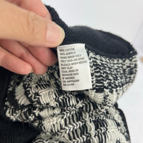 Crown & Ivy Black Cream Cape Poncho Knit Long Open Cardigan Sweater One Size - Picture 7 of 8